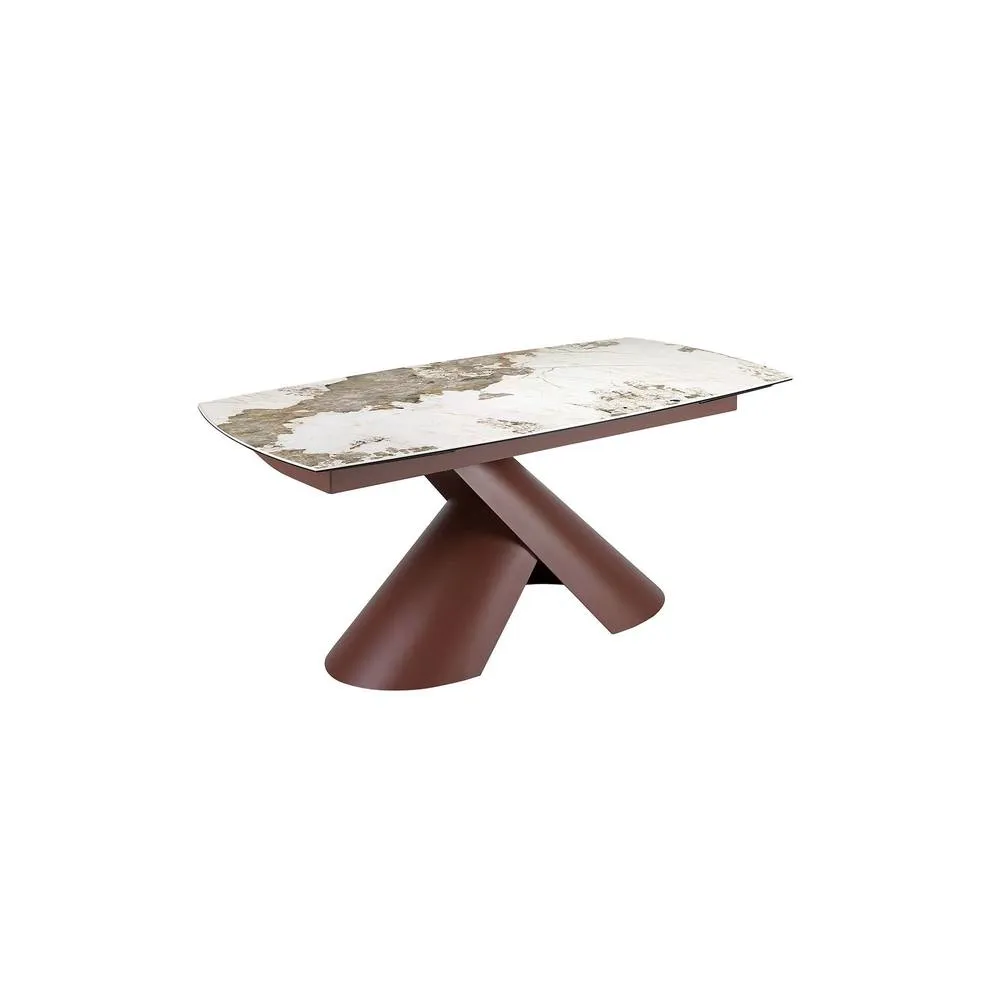 Angel Cerda Extendable Barrel Porcelain Dining Table with Steel Legs in White 6