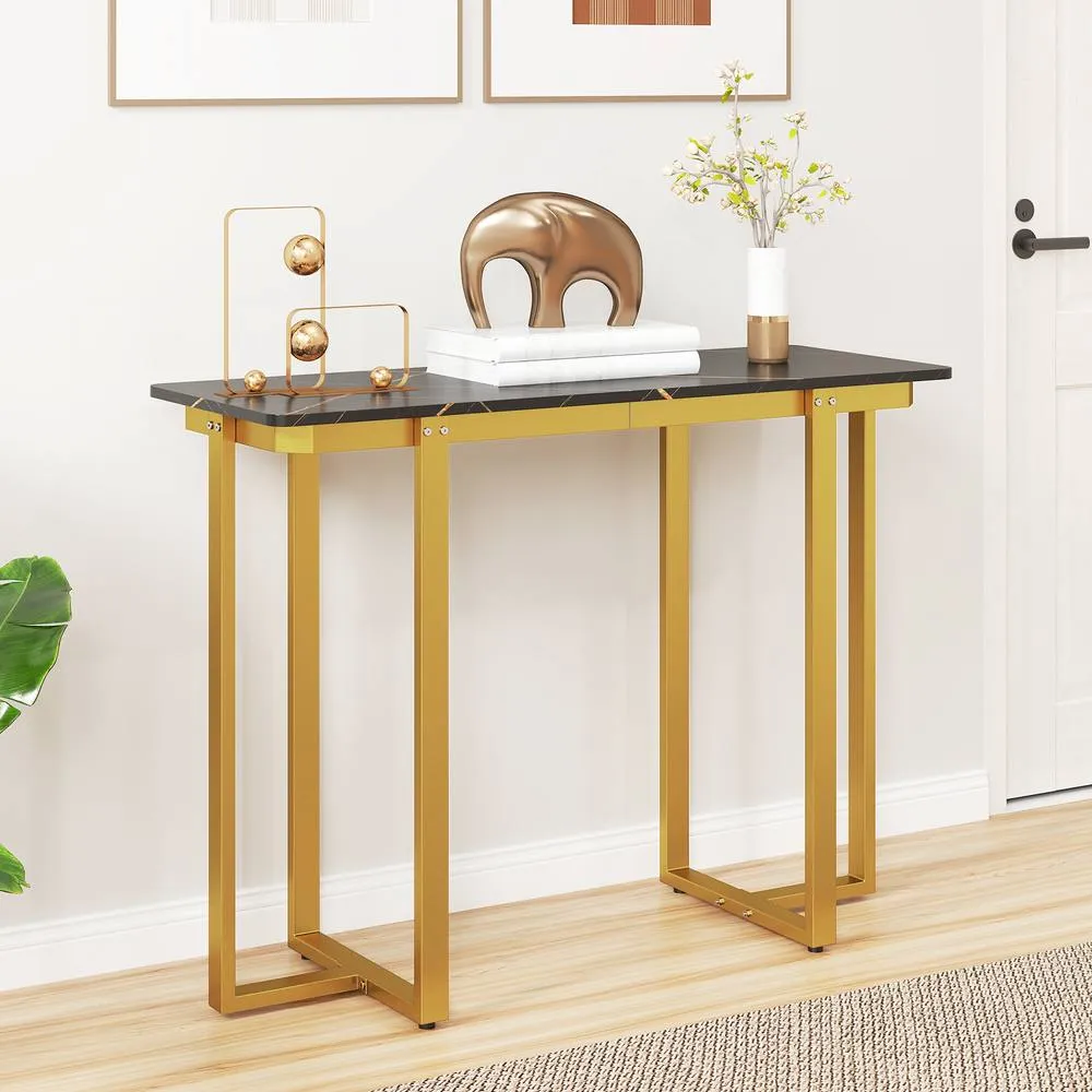 Costway Console Table Modern Faux Marble Entryway Table Black & Gold 3