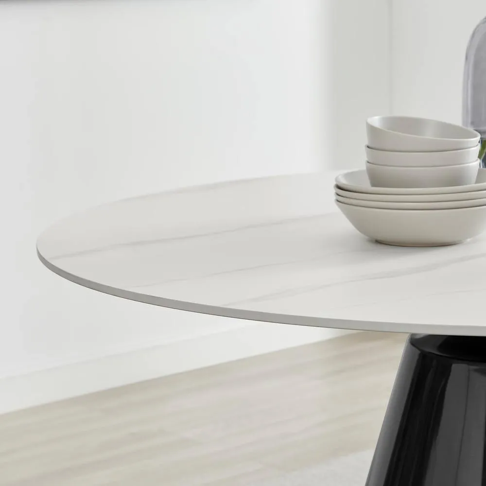 FurnitureboxUK Nina Marble-Effect Dining Set with Cream Fabric Chairs 4