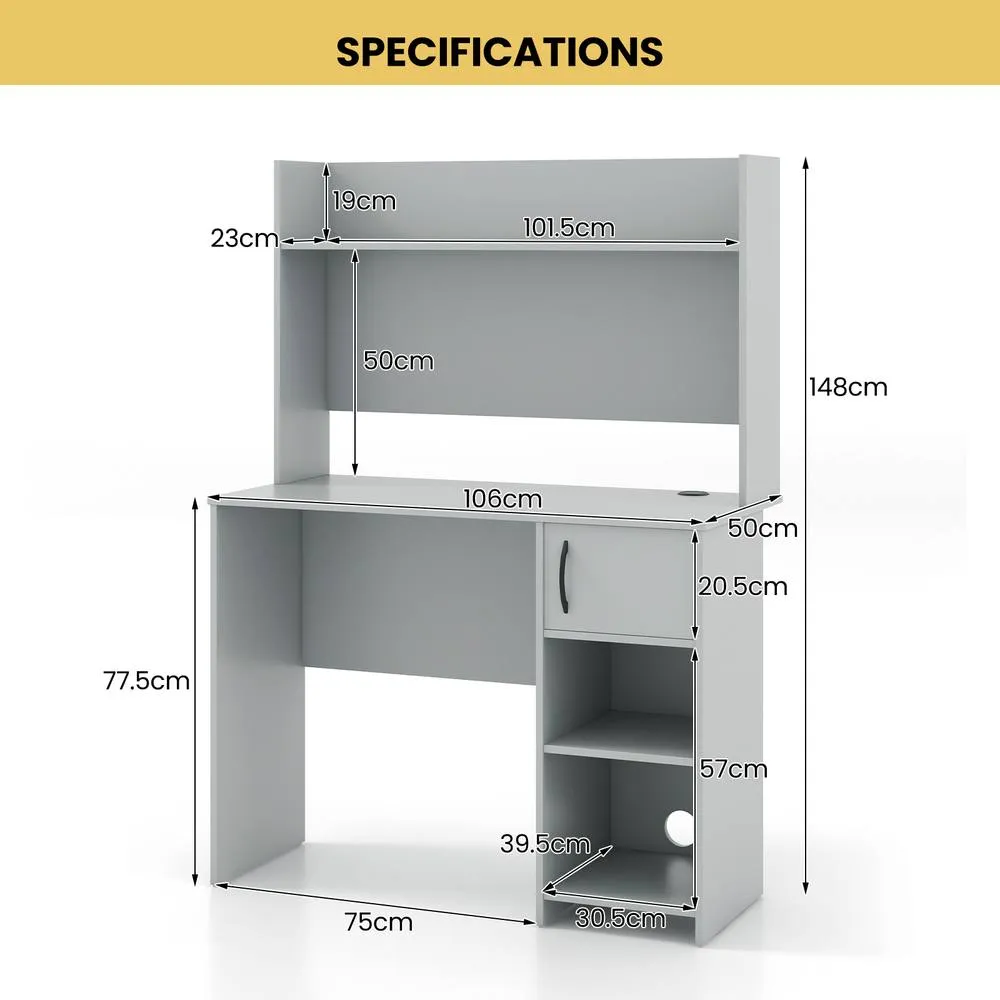 Costway Modern Computer Desk Home Office Writing Study Desk w/ Display Shelf in Grey 2