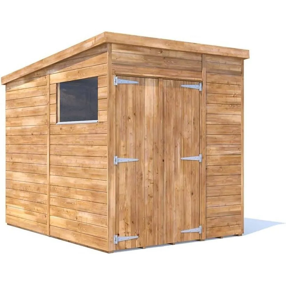 Dunster House Wooden Bike Shed 1.8x2.4m Pent Roof with Window, Overlord Modular in Brown