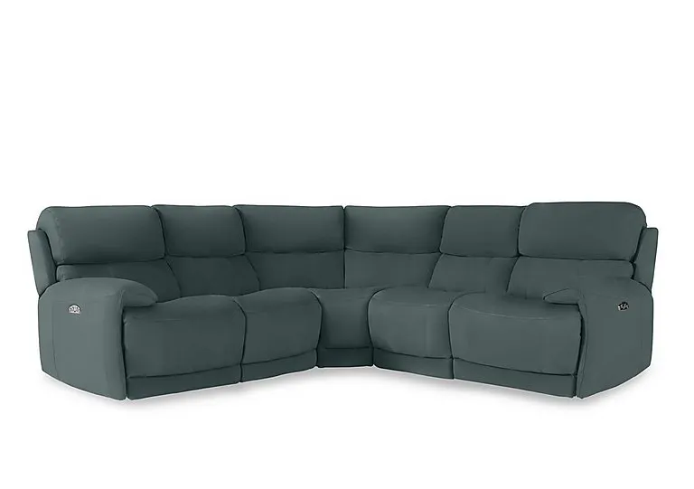 Link Leather Large Power Recliner Corner Sofa with Power Headrests - BV Lake Green