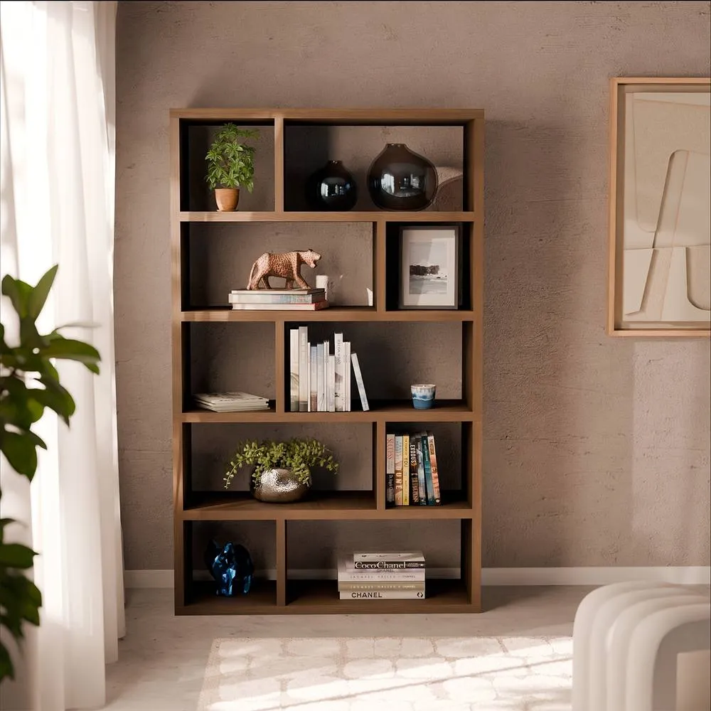 sweeek 5-tier Asymmetrical Bookshelf With 10 Compartments in Dark Brown 4
