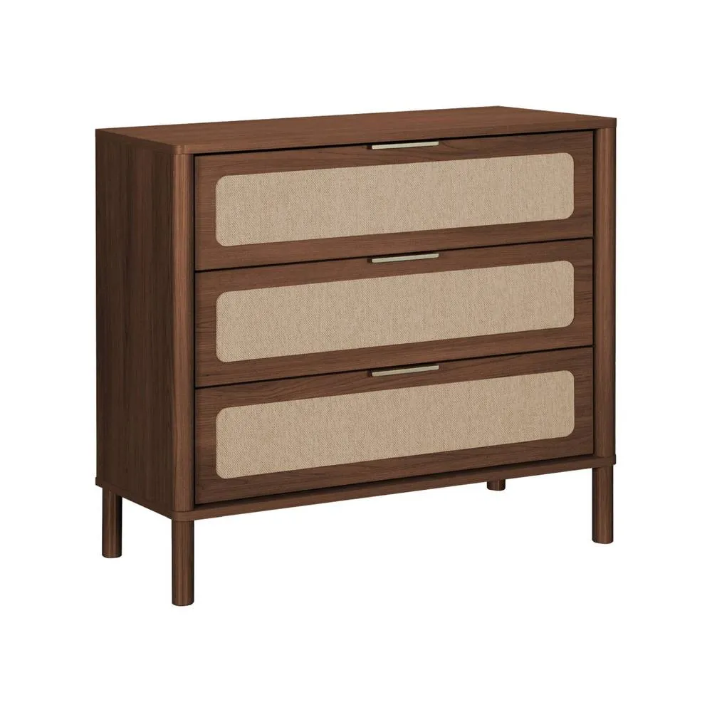 sweeek Vintage chest of drawers with wood decor & cane, 3 drawers in Dark Brown 2