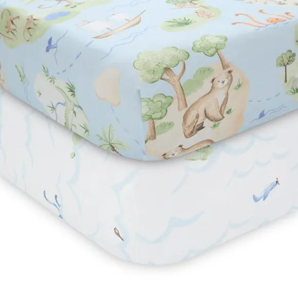 Set of 2 Adventure Maps 100% Cotton Fitted Sheets 3