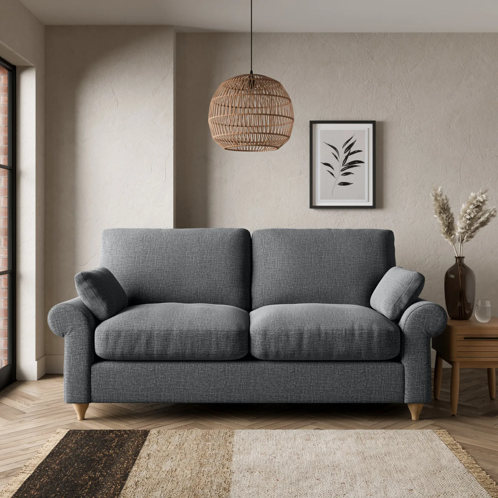 Salisbury Slub Cotton Blend 2 Seater Sofa Slub Cotton Black