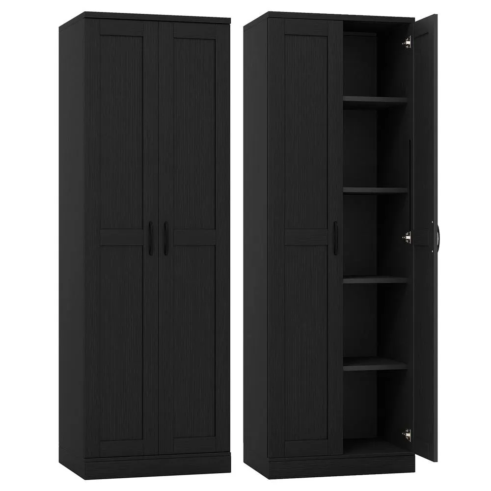 Costway Tall Storage Cabinet Utility Cupboard Organizer with Doors in Black