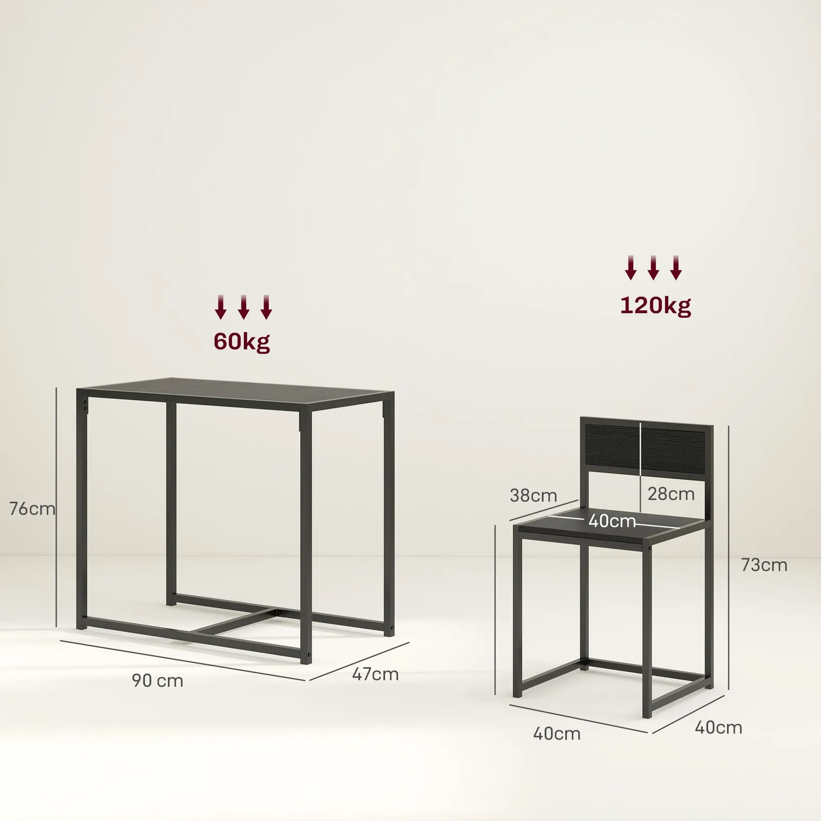 HOMCOM 3 Piece Dining Table Set with Metal Frame in Black 3