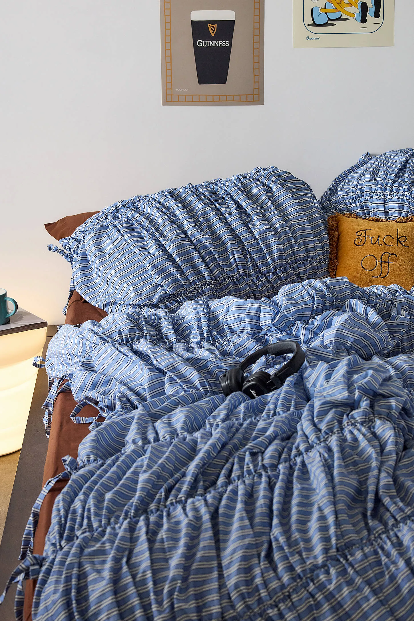 Blue Shirt Stripe Cinched Duvet Set - Blue 4