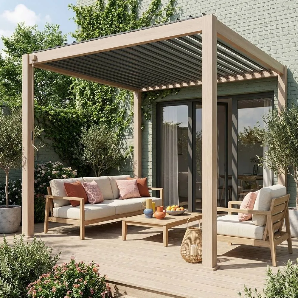 sweeek Louvered Pergola Aluminium 3 X 3m V2 in Light Brown