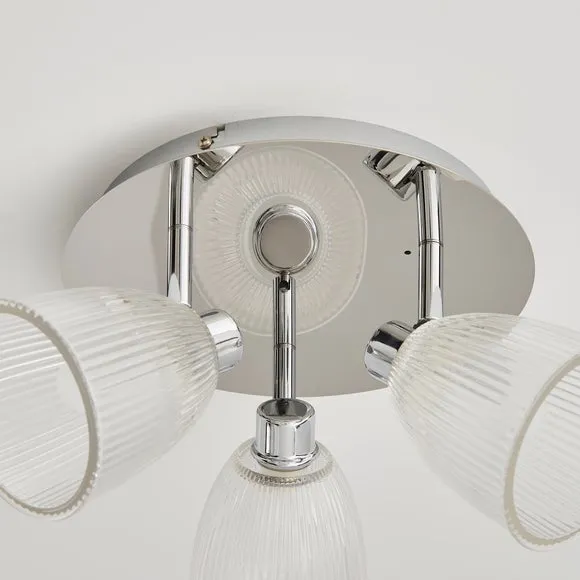 Bremont 3 Light Ribbed Glass Bathroom Semi Flush Spotlight 4