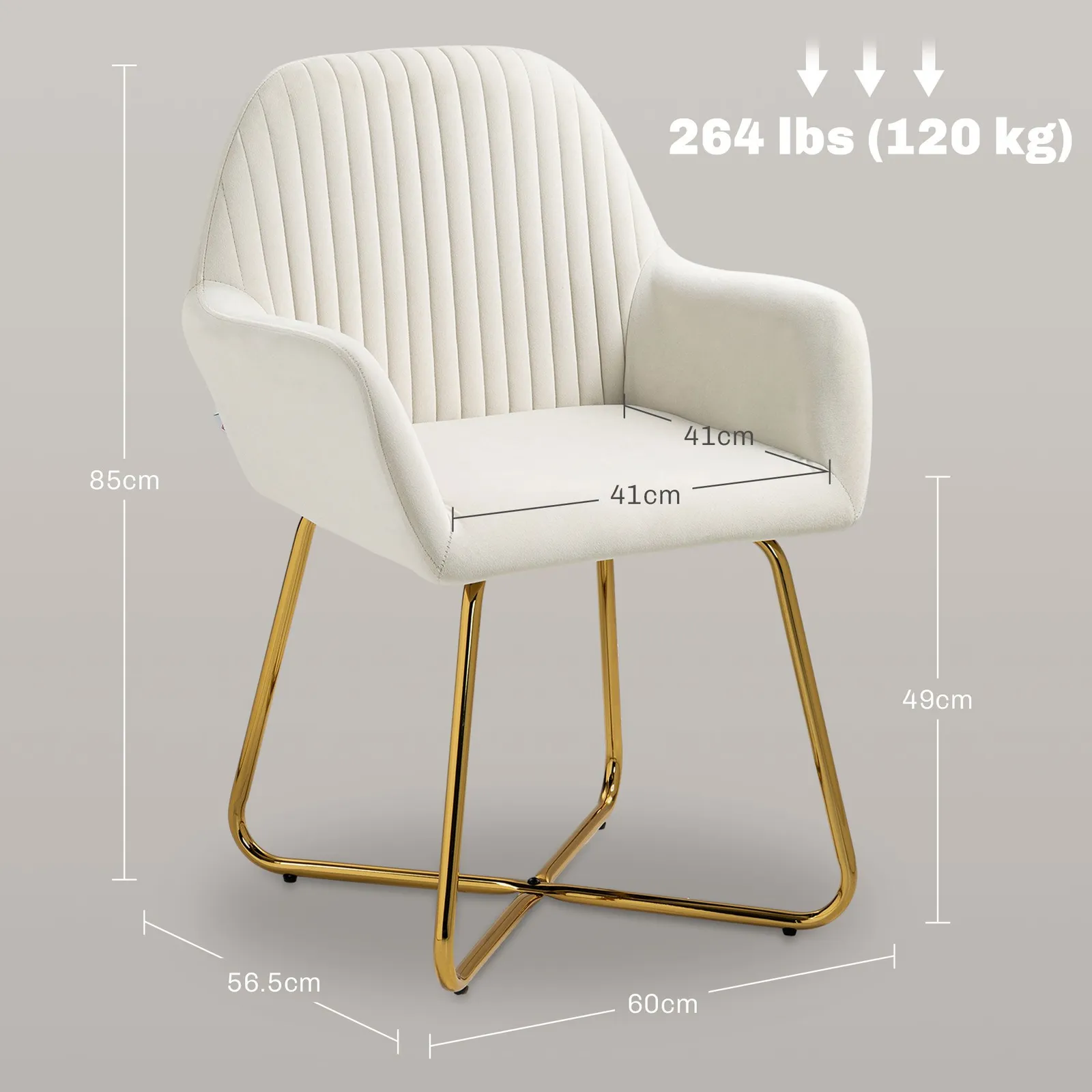 HOMCOM Modern Accent Chair Velvet-Touch Upholstered Armchair Cream White 3