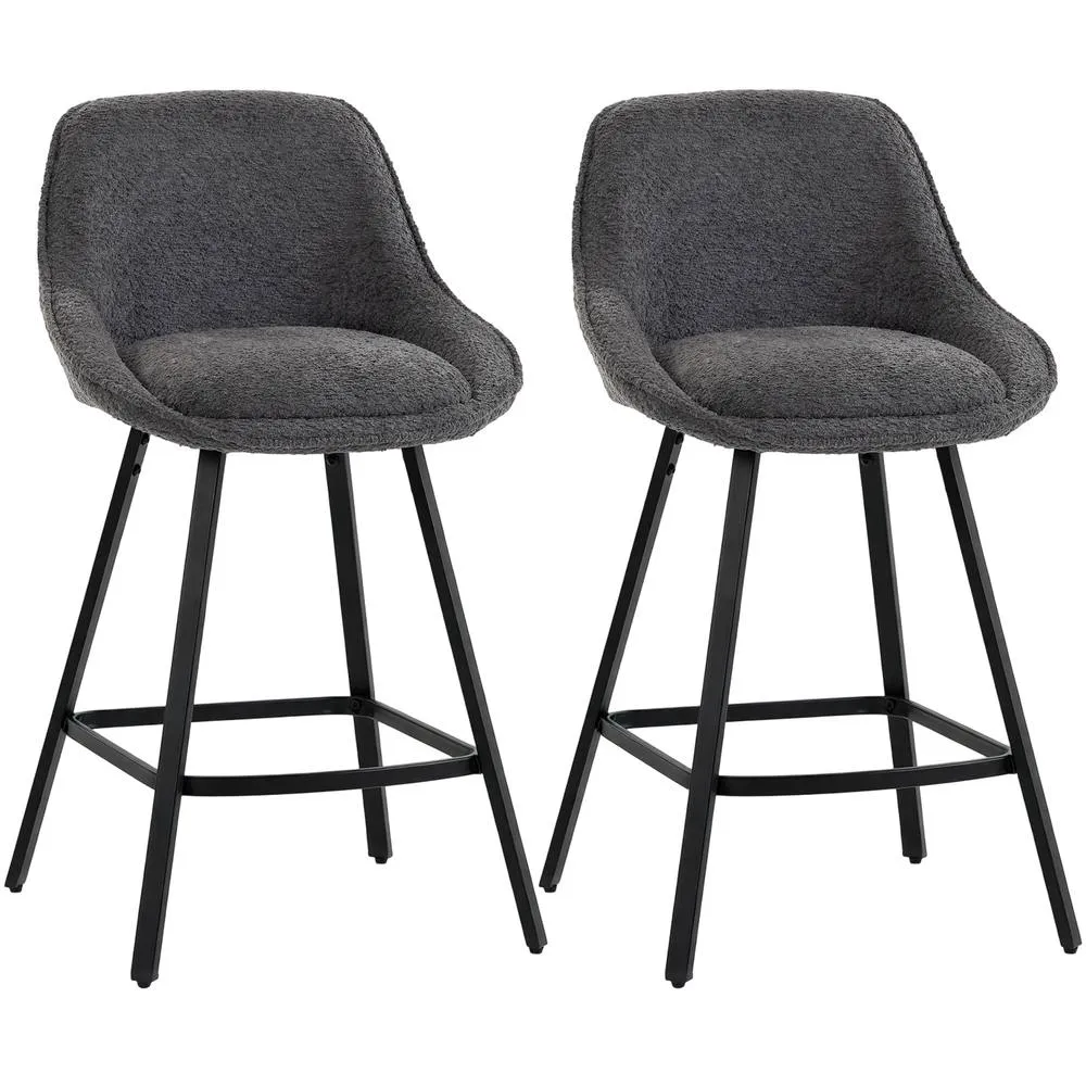 HOMCOM Bar Stools Set of 2, 360° Swivel, 64 cm Counter Height in Dark Grey 1