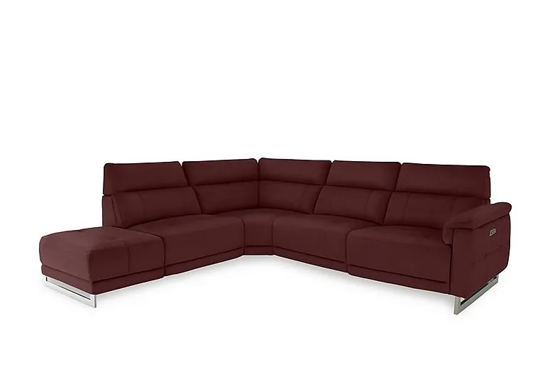 Moet Leather Power Recliner Chaise End Left Hand Facing Corner Sofa with Telescopic Headrests - Ruby - Sofas and Armchairs - In Time for Christmas