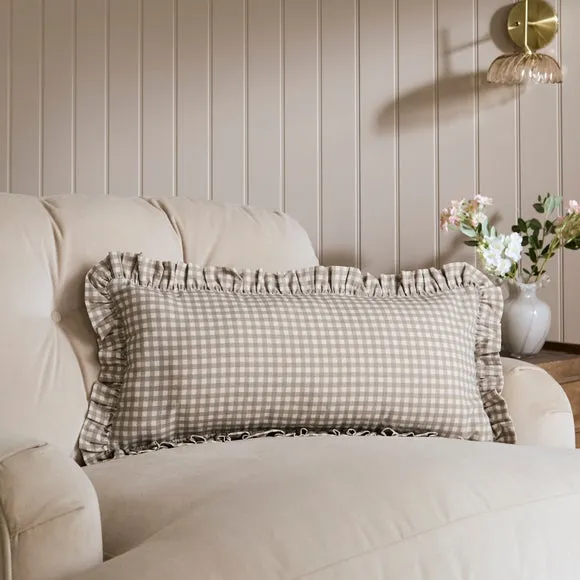 Gingham Frill Cotton Rectangle Cushion 1