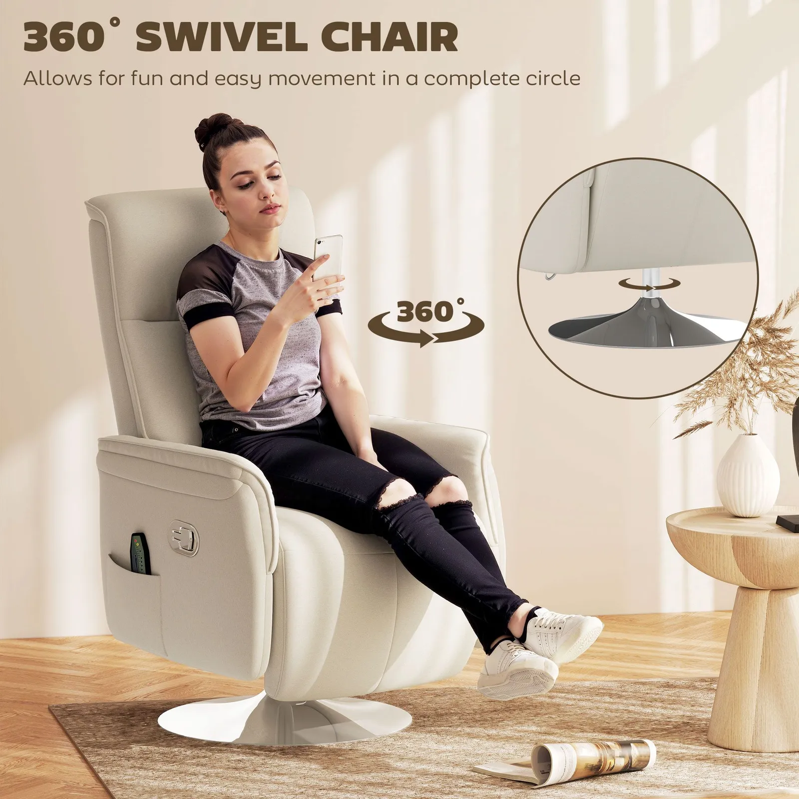 HOMCOM Massage Reclining Chair with Adjustable Backrest, Cream White 4
