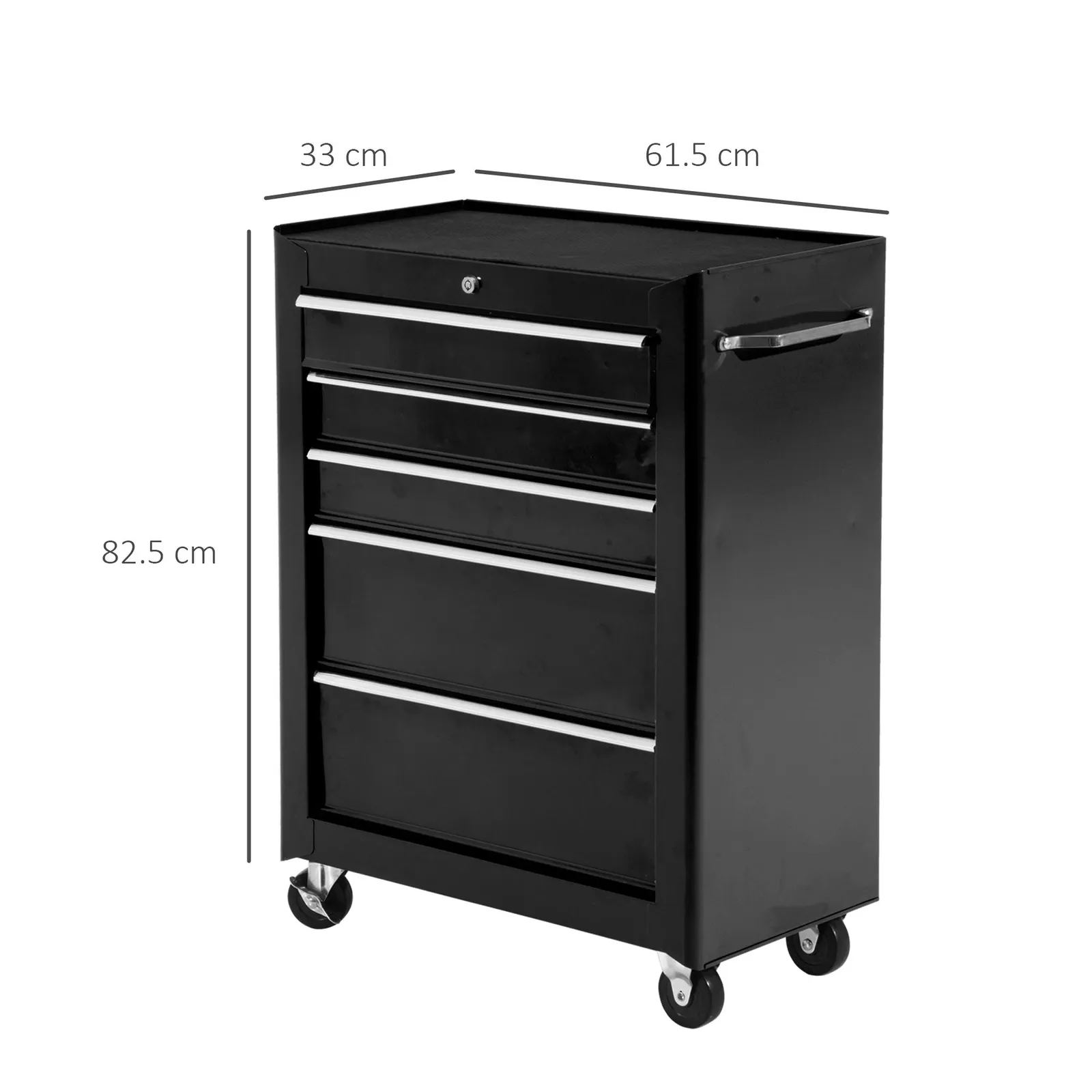HOMCOM 5-Drawer Lockable Steel Tool Storage Cabinet Wheels Handle 2 Keys in Black 3
