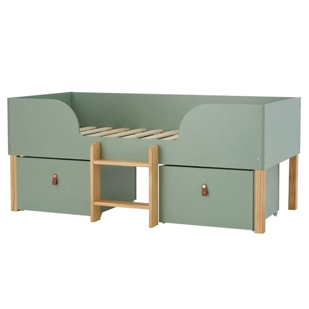 Nöa and Nani Arvid Shorty Cabin Bed Captains Low Midsleeper with Storage in Green 3