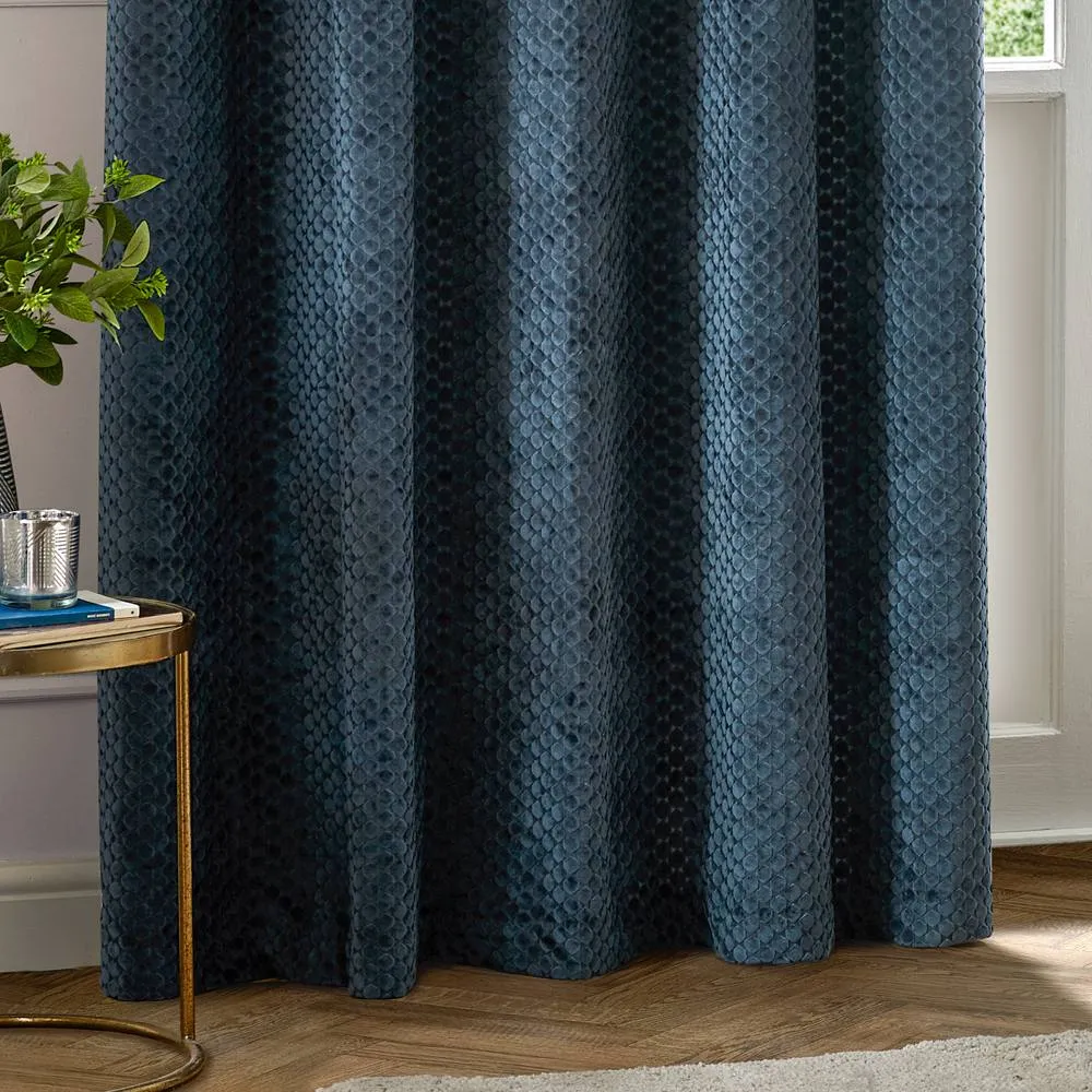 Paoletti Neptune Fully Lined Velvet Eyelet Curtain Pair in Navy 4