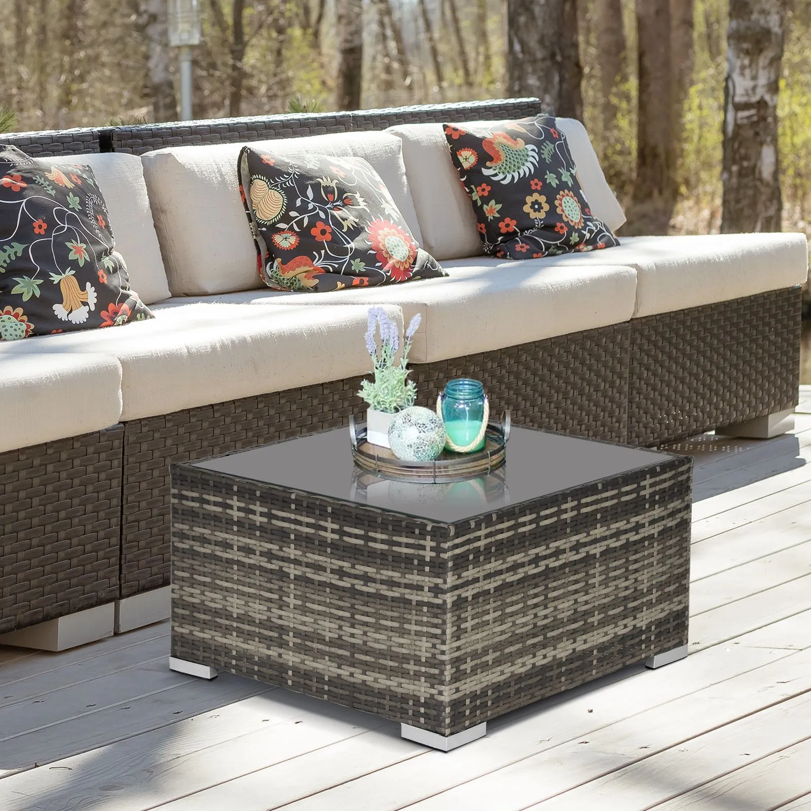 OUTSUNNY Outdoor Garden Furniture Rattan Single Middle Sofa w/ Cushions in Dark Grey