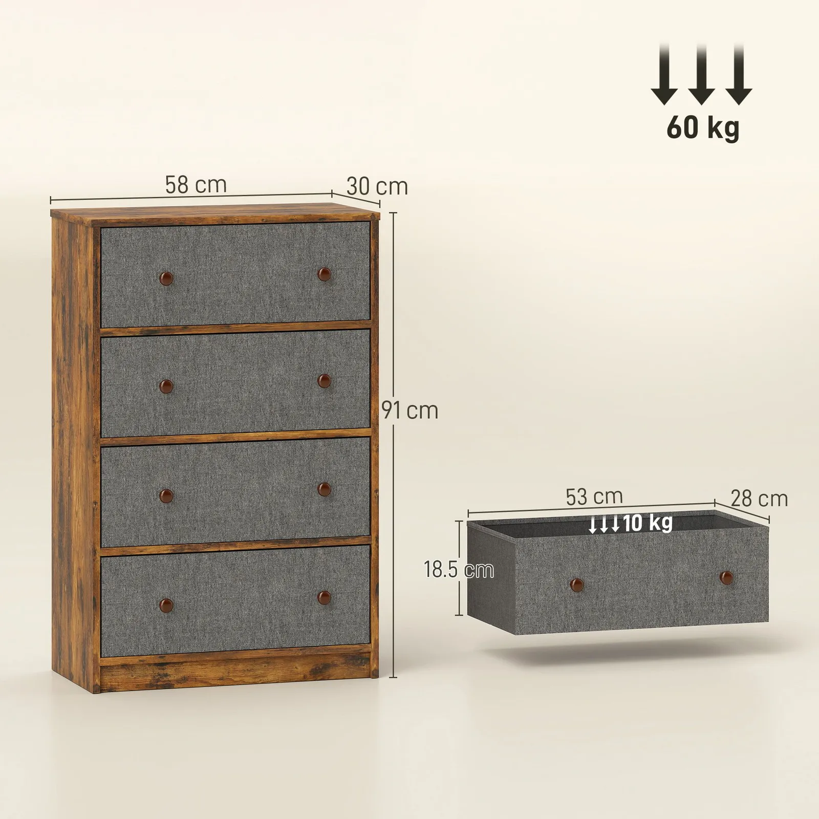 HOMCOM Chest of Drawers, Drawer Dresser for Bedroom in Grey 3