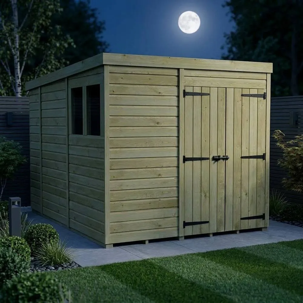 Buttercup Farm 7ft x 10ft Pent Garden Shed Double Door With Windows - Timber in Brown 3