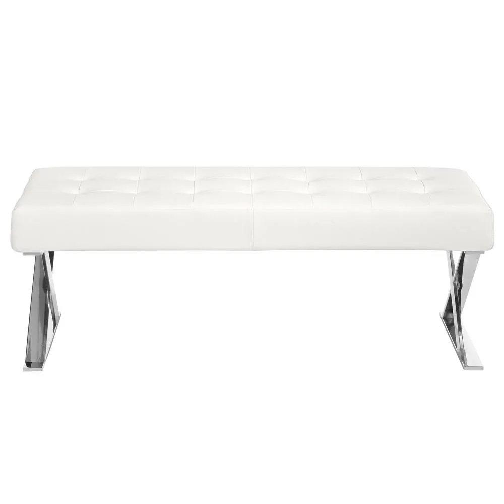 Angel Cerda White Leatherette Bench, Chrome Legs, 120x45x42 cm 2