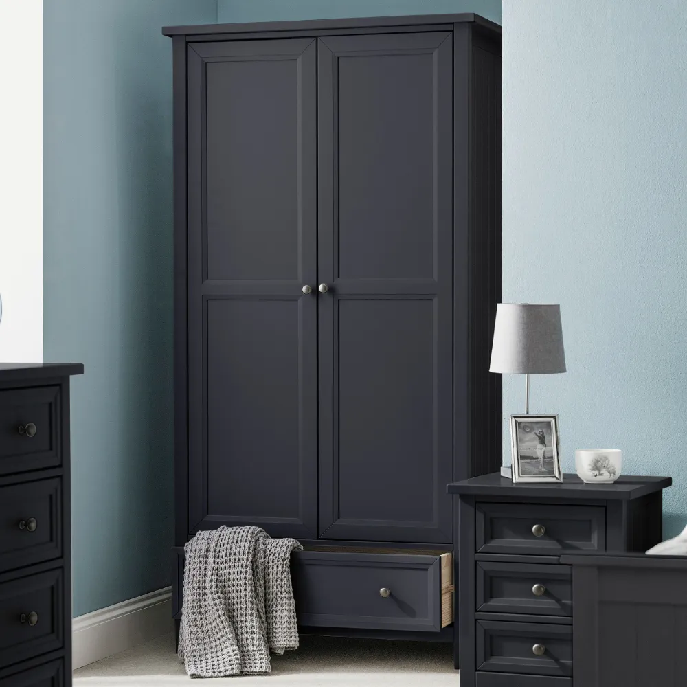 Maine - 2 Door Combination Wardrobe - Dark Grey - Wooden - Happy Beds 1