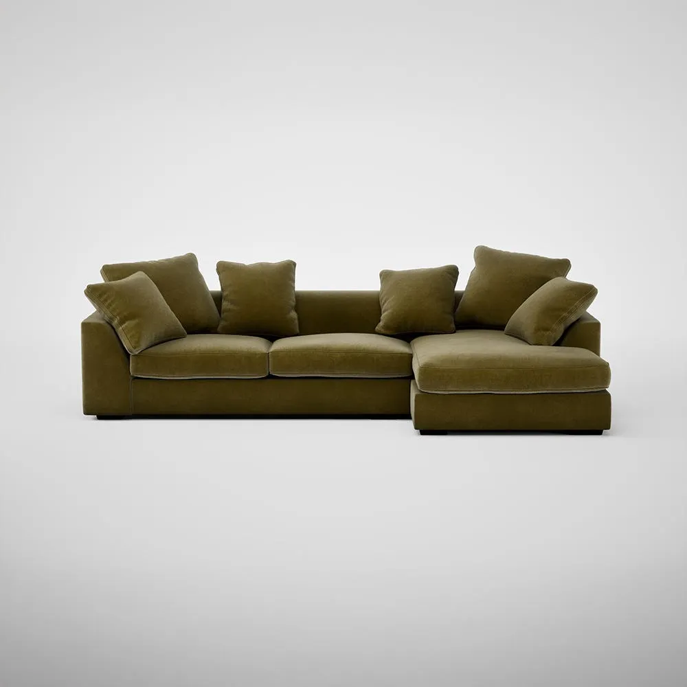 Heal's Cumulus Right Hand Facing Corner Sofa Smart Luxe Velvet Peridot Black Feet 1