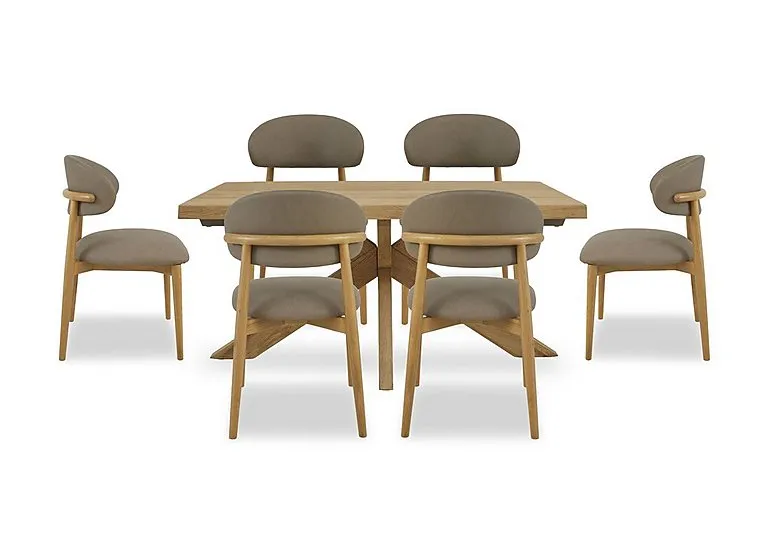 Riga Dining Table with Wooden Star Base and 6 Wooden Chairs - 140-cm - Taupe