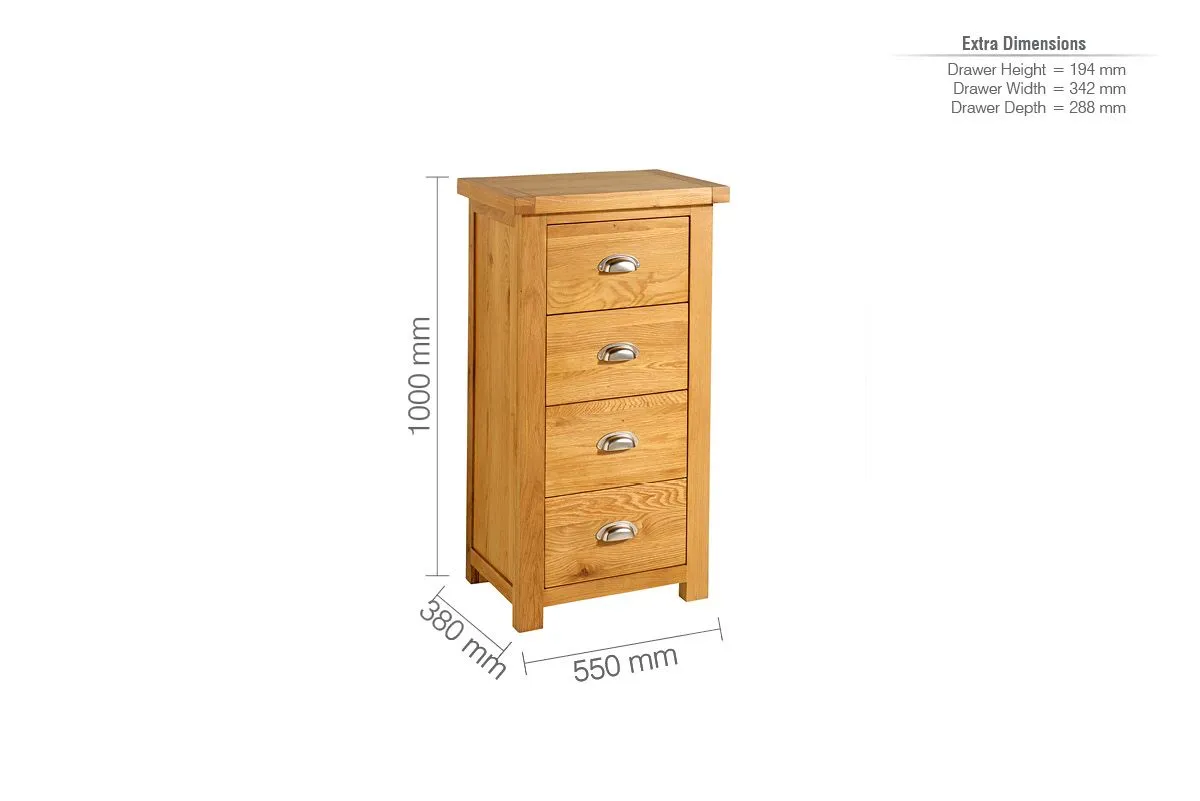 Birlea Woburn 4 Drawer Narrow Chest Oak in Light Oak 6