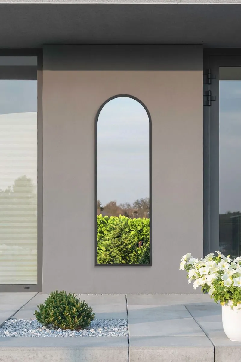 MirrorOutlet Black Metal Framed Arched Garden Wall or Fence Mirror (174CM X 85CM)