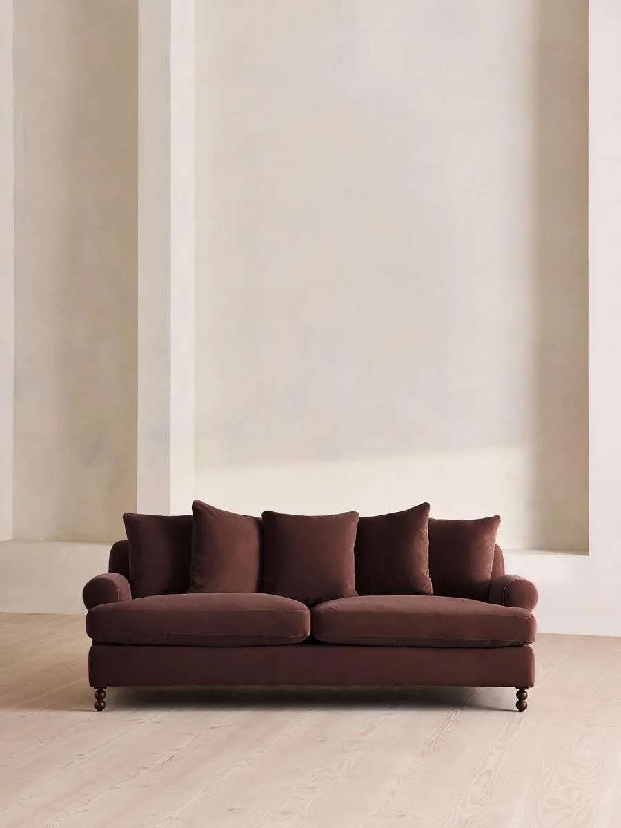 Audrey Three Seater Sofa, Velvet, Aubergine