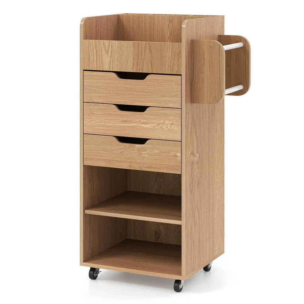 Costway Rolling Storage Cart Mobile Storage Cabinet with 3 Drawers in Natural 5