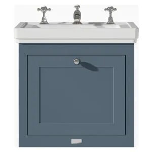 Bayswater Hartleigh Stiffkey Blue Traditional Wall HUng Vanity Unit & 3 Tap Hole White Recessed Basin - 500mm