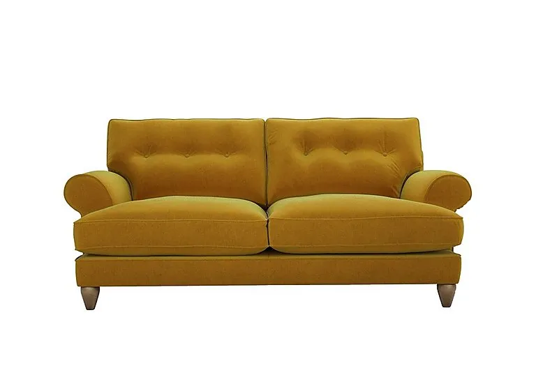 Bronwyn 3 Seater Fabric Classic Back Fibre Fill Sofa With Washed Oak Feet - Golden Spice