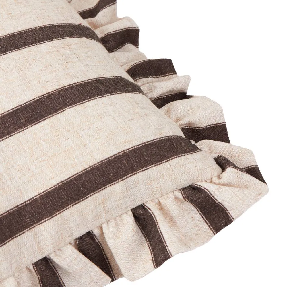 Wylder Connie Square Striped Ruffle Cushion in Chocolate 4