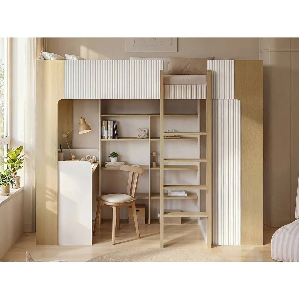 Flair Aeson High Sleeper with Desk & Wardrobe White & Oak