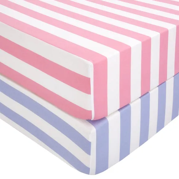 Set of 2 Bold Stripe Cotton Fitted Bed Sheets 3