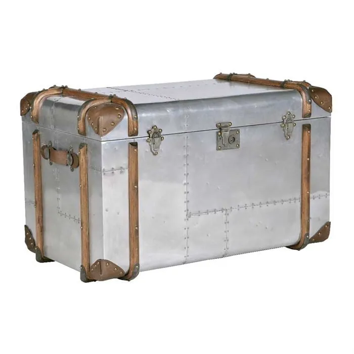 Timothy Oulton Globetrekker Trunk, Silver Metal | Barker & Stonehouse 2