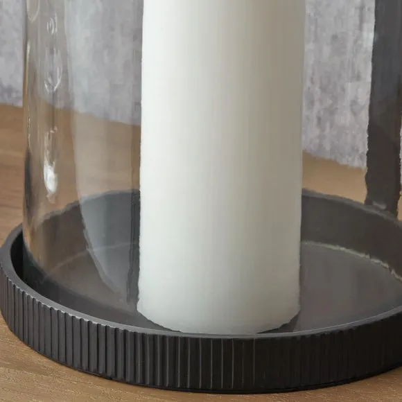 Black Ribbed Metal Glass Cylinder Hurricane Candle Holder 3
