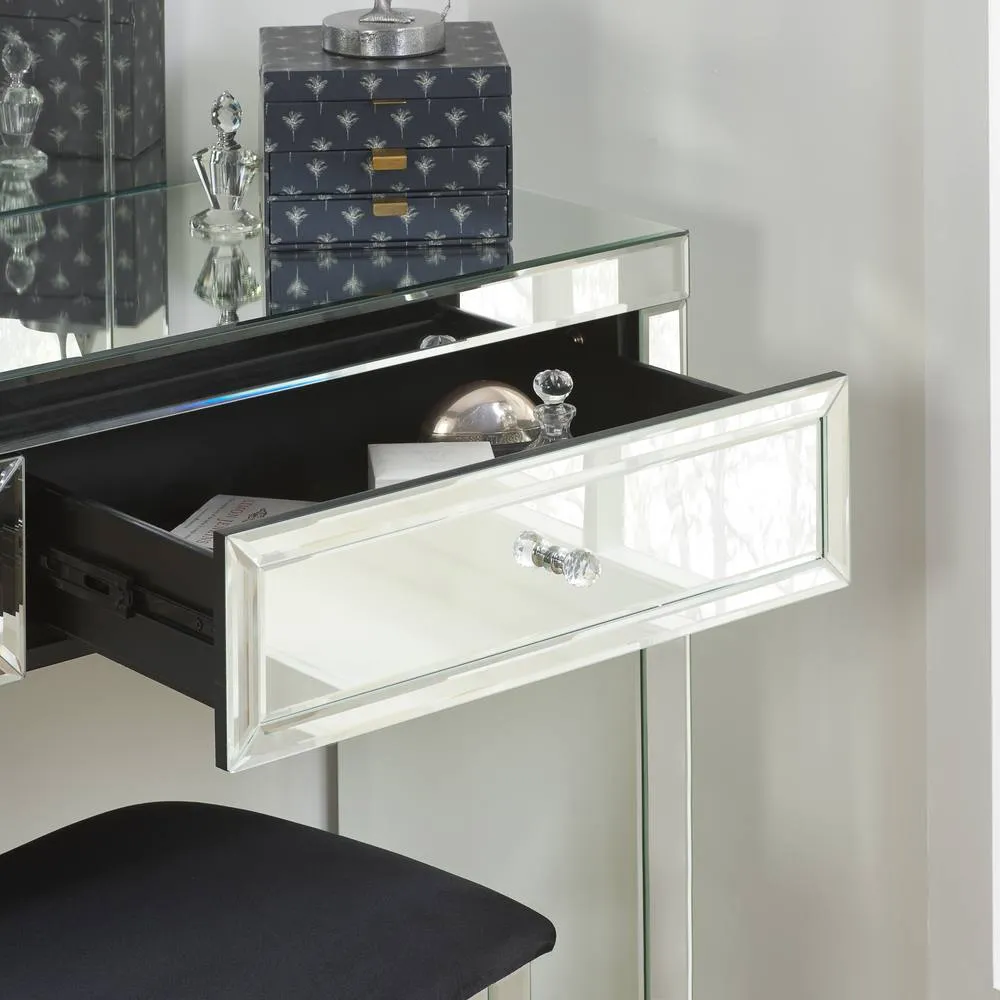 Birlea Mirrored Console Valencia 2 Drawer Bevelled Mirror Dressing Table in Silver 2