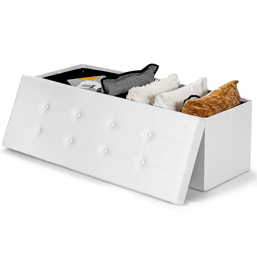 Costway Foldable Storage Ottoman Bench Large Storage Chest with Divider in White