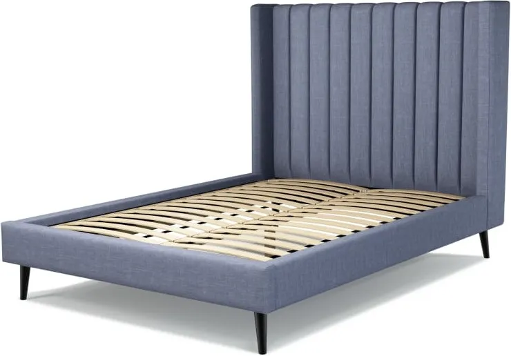 Cory Double Bed, Denim Cotton with Black Stain Oak Legs