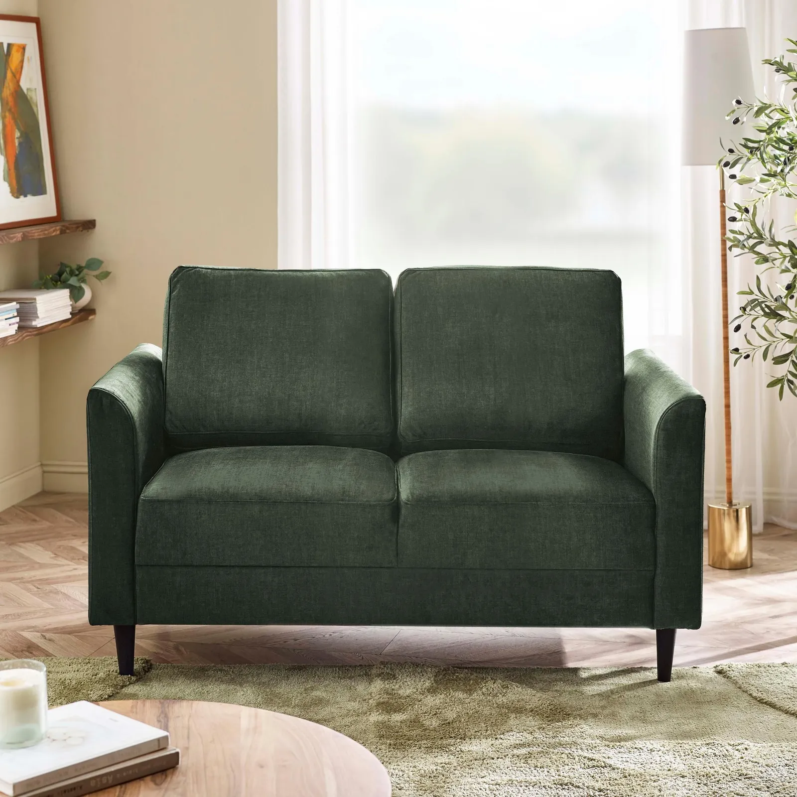 FurnitureboxUK Logan Fabric 2 Seater Sofa in Green 2