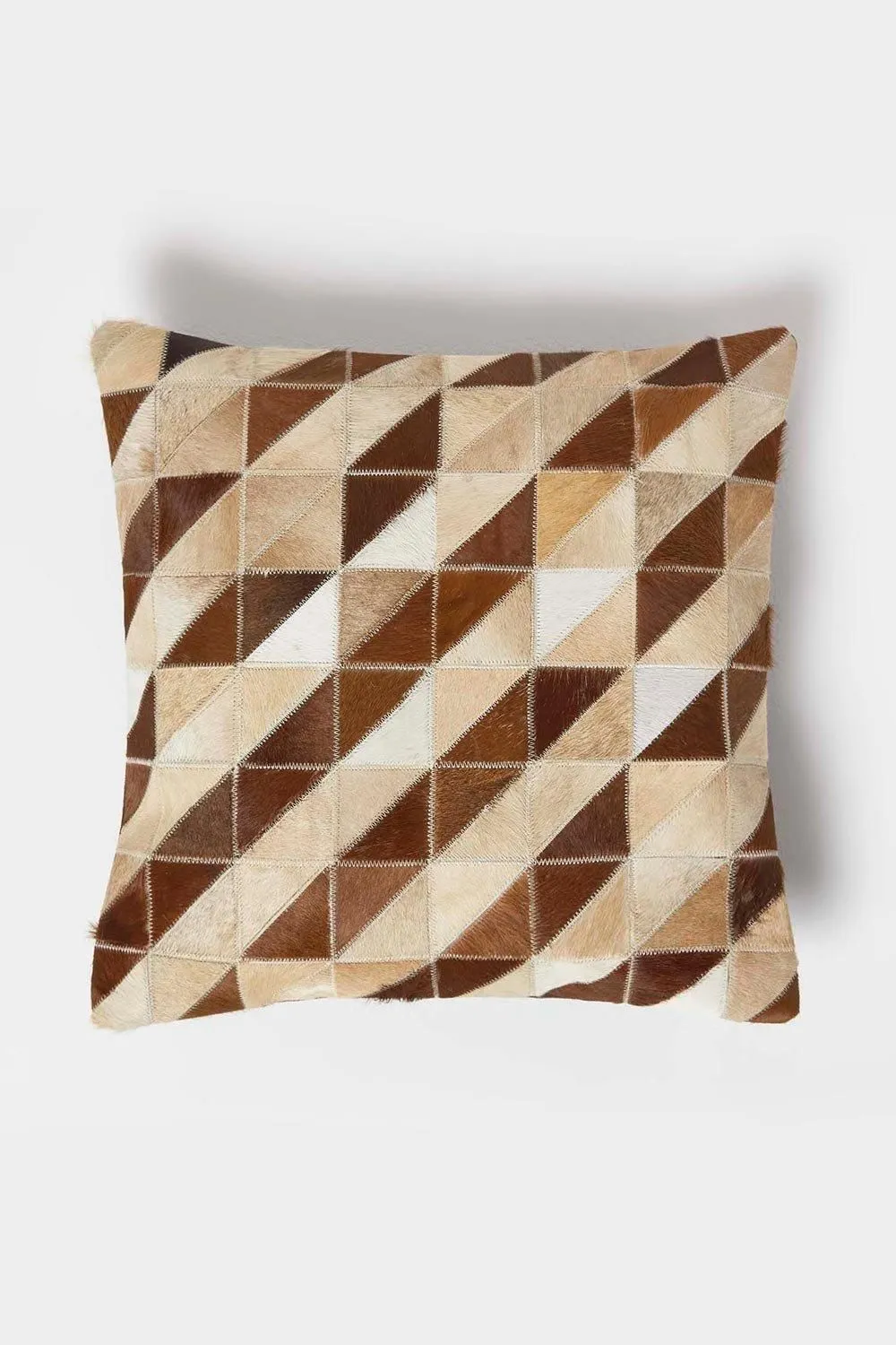 Homescapes Diamond Check Leather Cushion 45 x 45 cm in Brown