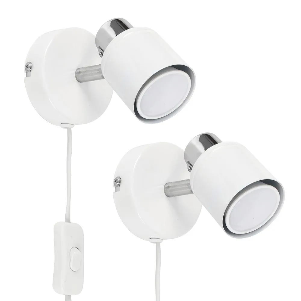 ValueLights Benton Pair of White & Chrome Adjustable Plug In Spotlight Wall Lights 2