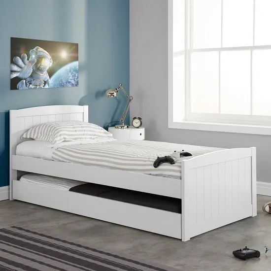Barnese Wooden Single Bed In White With Pull Out Trundle