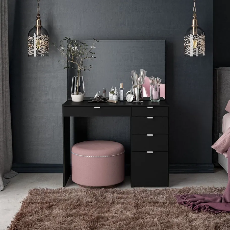Ava - 5 Drawer Dressing Table - Black - Wooden - Happy Beds