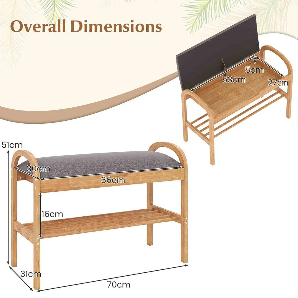 Costway Entryway 2-Tier Shoe Bench in Grey 6
